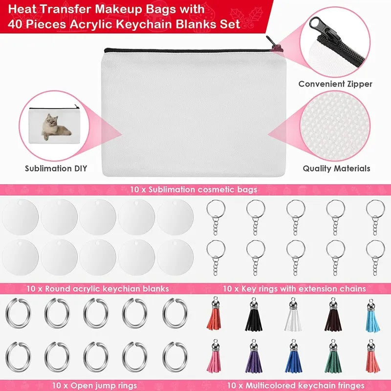 10 Pack Cosmetic / Clutch Bag with Keychain BulkCrafting Blanks