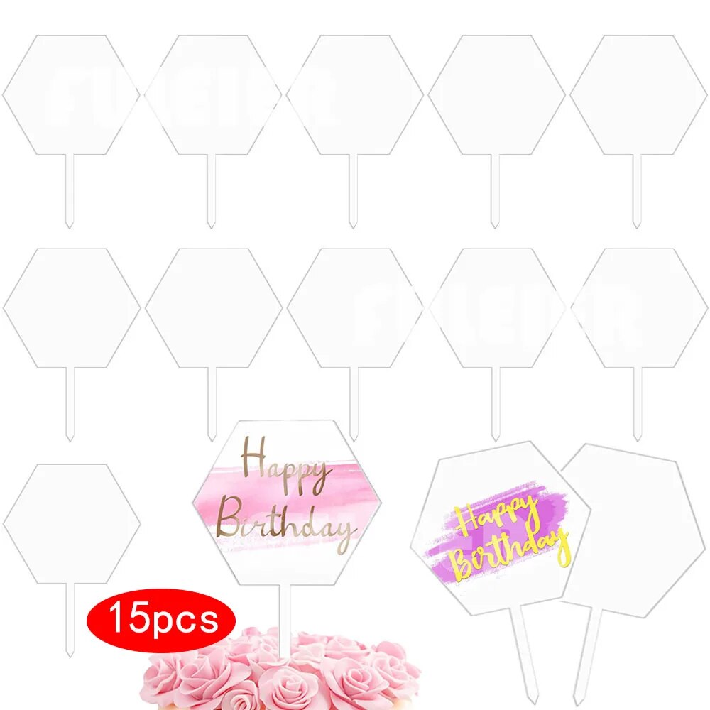 15 pack Acrylic Sublimation Cake Toppers - Various Shapes BulkCrafting Blanks