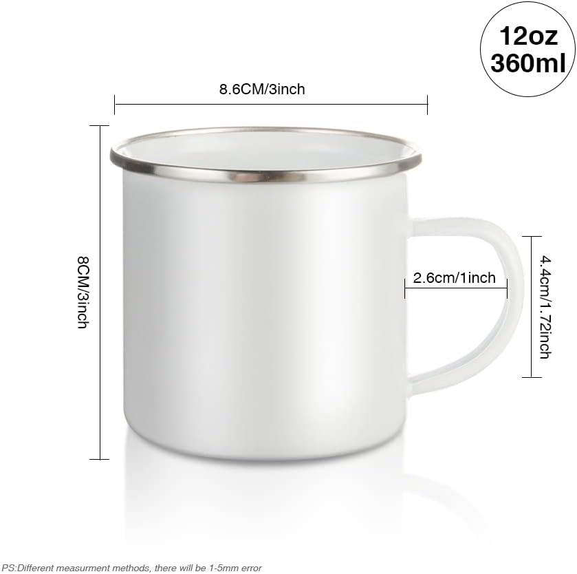 6 Pack - 12oz White Enamel Mug with Silver Rim BulkCrafting Blanks
