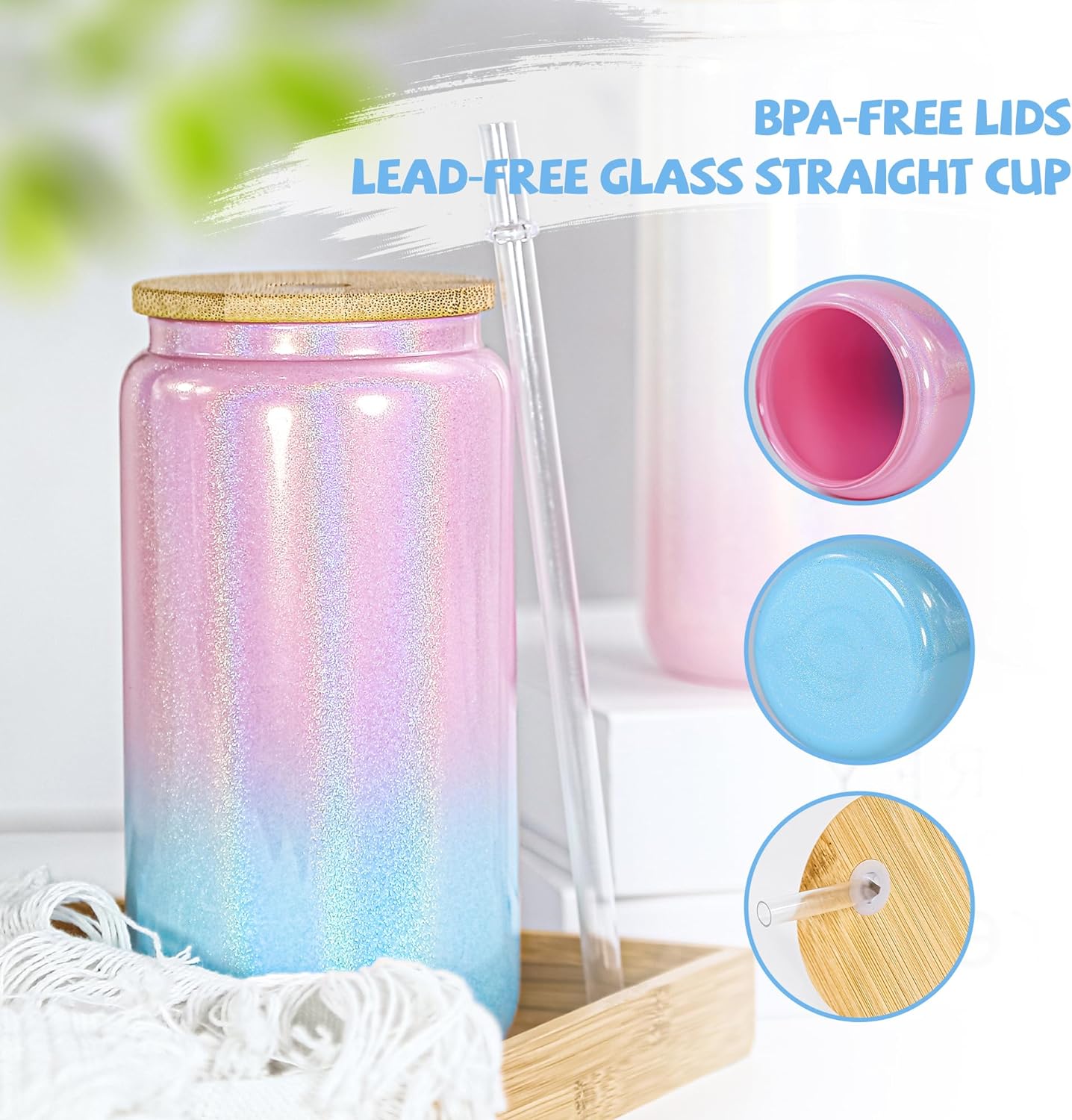 AGH 12 Pack 16oz Frosted Sublimation Glass Blanks with Bamboo Lid, Frosted  Sublimation Glass Tumblers with Lid and Straw, Sublimation Glass Cups Can