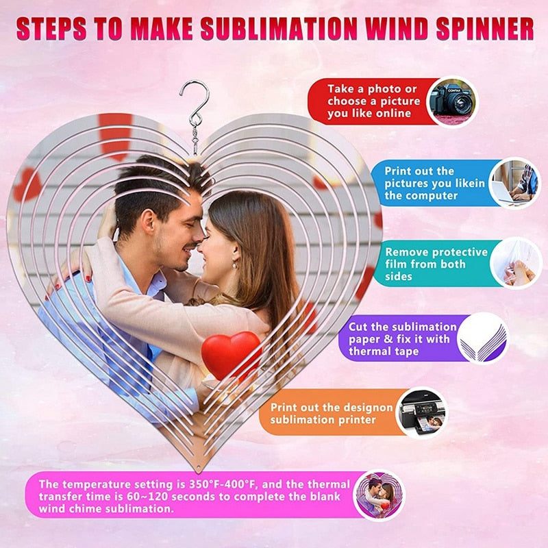 6 Pack - Sublimation Heart Wind Spinner BulkCrafting Blanks