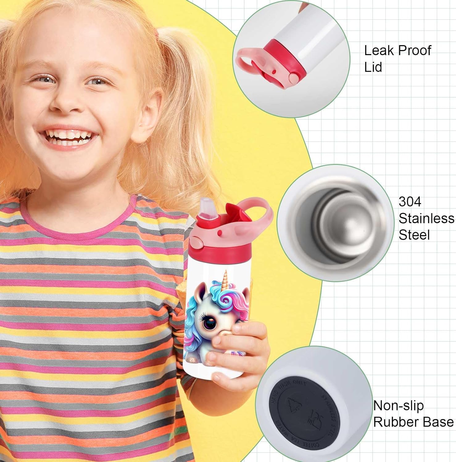 8 Pack - 12 Oz Kids Sublimation Stainless Water Bottle BulkCrafting Blanks