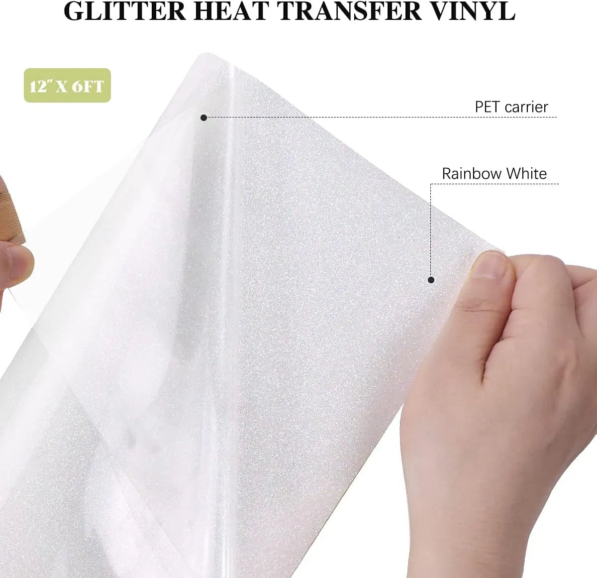 HTVRONT 12inX6ft Roll - Rainbow White Glitter Heat Transfer Vinyl for Sublimation BulkCrafting Blanks
