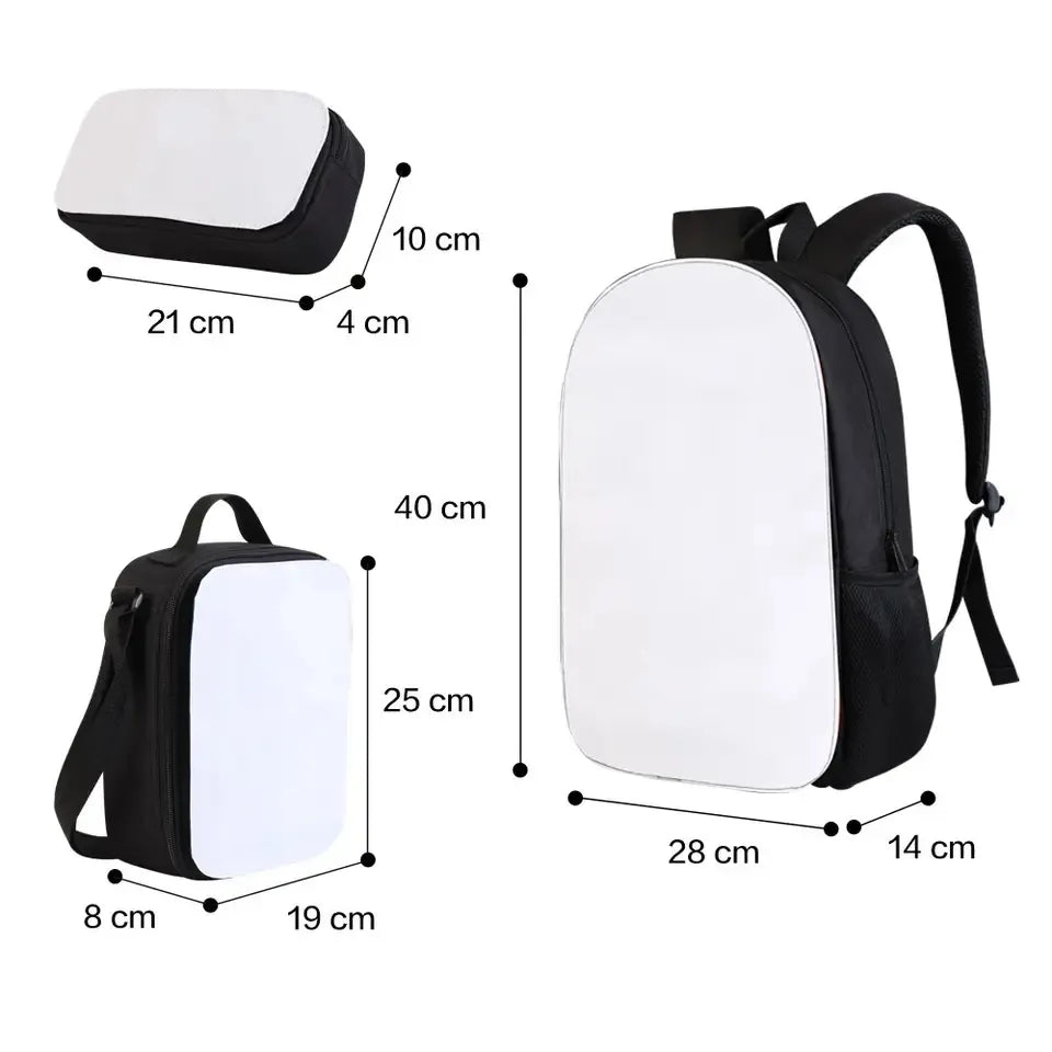 3 Piece Bag Set - Backpack, Lunch bag and Pencil Case - Various Colours